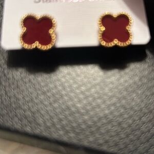 Gold and Red Clover Earrings